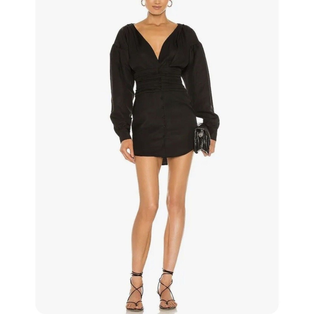 NBD Revolve Blazer Mini Dress Laraya Sz M Black Pleat Waist Balloon Long Sleeves